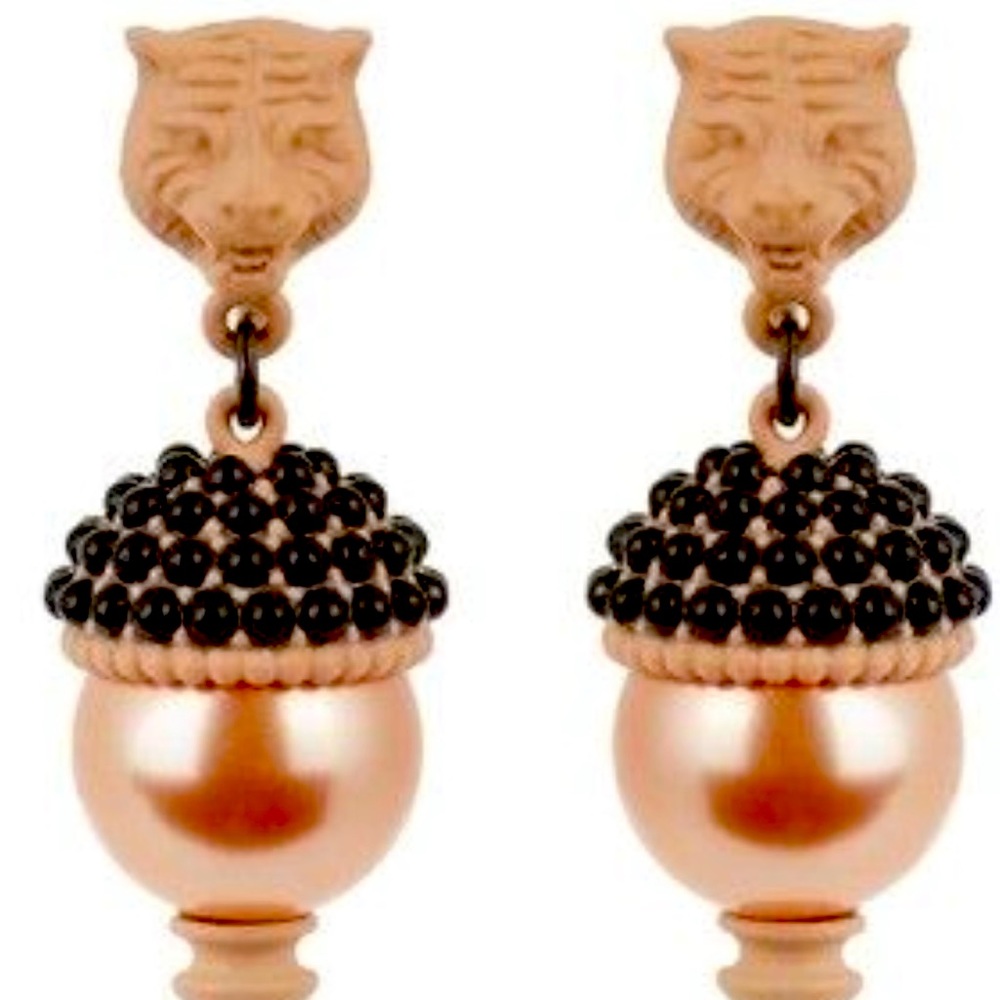 Gucci Feline Head Pearl Drop Earrings